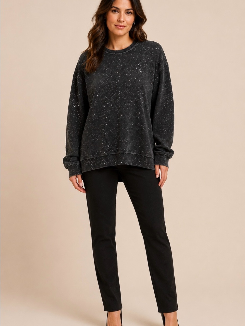 ILIA Black Speckle Crewneck Pullover
